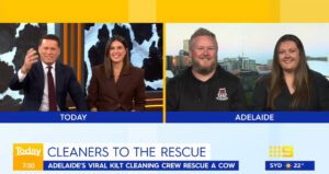 Read more about the article Today Show Interview: Kilted Cleaners Rescue Stuck Baby Cow